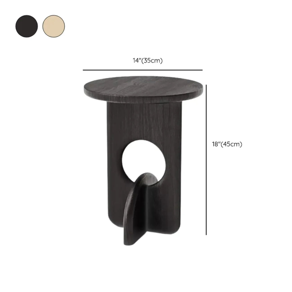 Unique Round Black Solid Wood End Table for Living Room