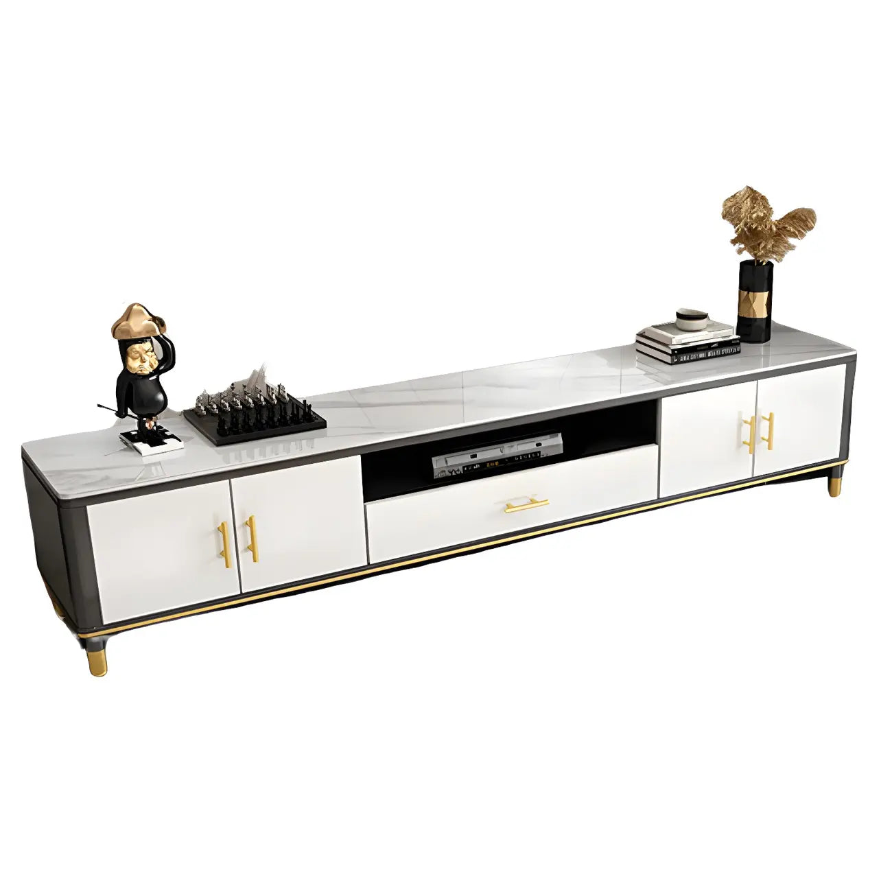 63 Contemporary Grey Stone Cabinet TV Stand with Open Shelf