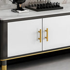 63 Contemporary Grey Stone Cabinet TV Stand with Open Shelf