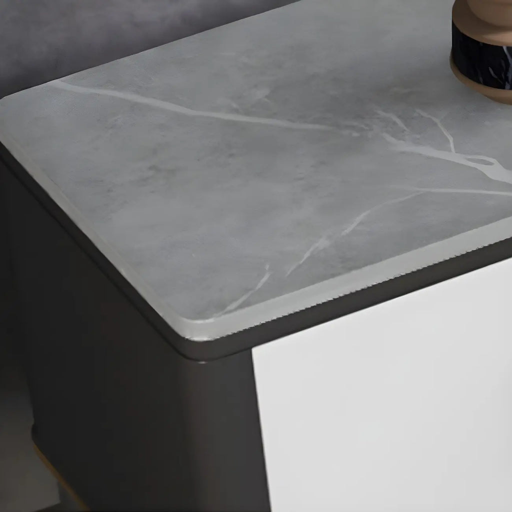 63 Contemporary Grey Stone Cabinet TV Stand with Open Shelf