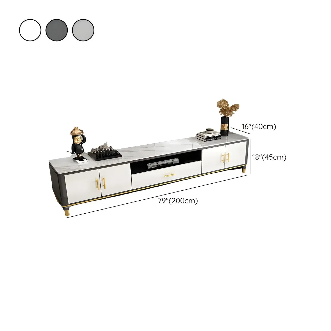 63 Contemporary Grey Stone Cabinet TV Stand with Open Shelf