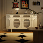 55 L French White/Black Oval Sideboard Cabinet with Glass Doors