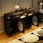 55 L French White/Black Oval Sideboard Cabinet with Glass Doors