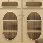 55 L French White/Black Oval Sideboard Cabinet with Glass Doors