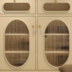 55 L French White/Black Oval Sideboard Cabinet with Glass Doors