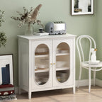 3 Tiers Modern Wood Rectangular Accent Cabinet  with Glass Door