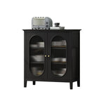 3 Tiers Modern Wood Rectangular Accent Cabinet  with Glass Door