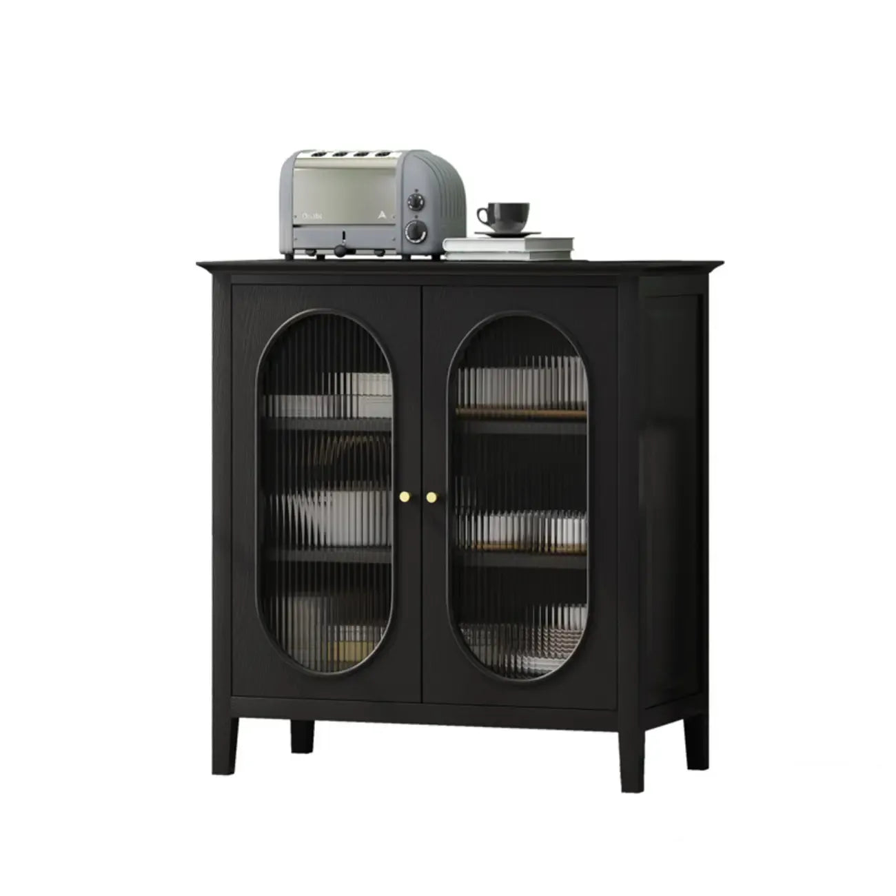 3 Tiers Modern Wood Rectangular Accent Cabinet  with Glass Door