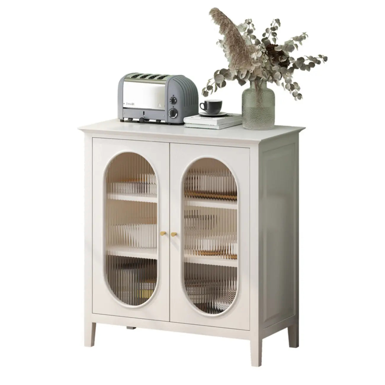 3 Tiers Modern Wood Rectangular Accent Cabinet  with Glass Door