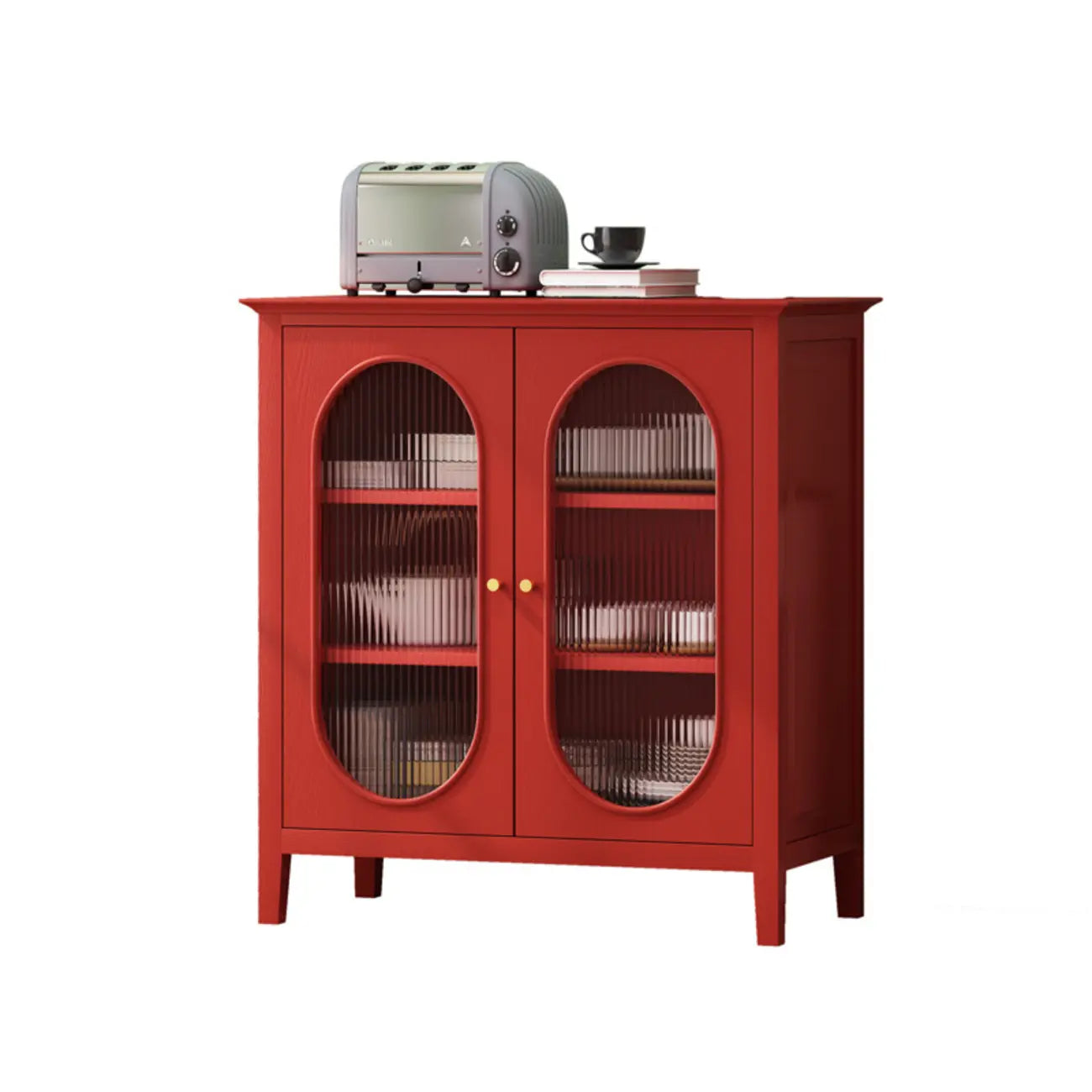 3 Tiers Modern Wood Rectangular Accent Cabinet  with Glass Door