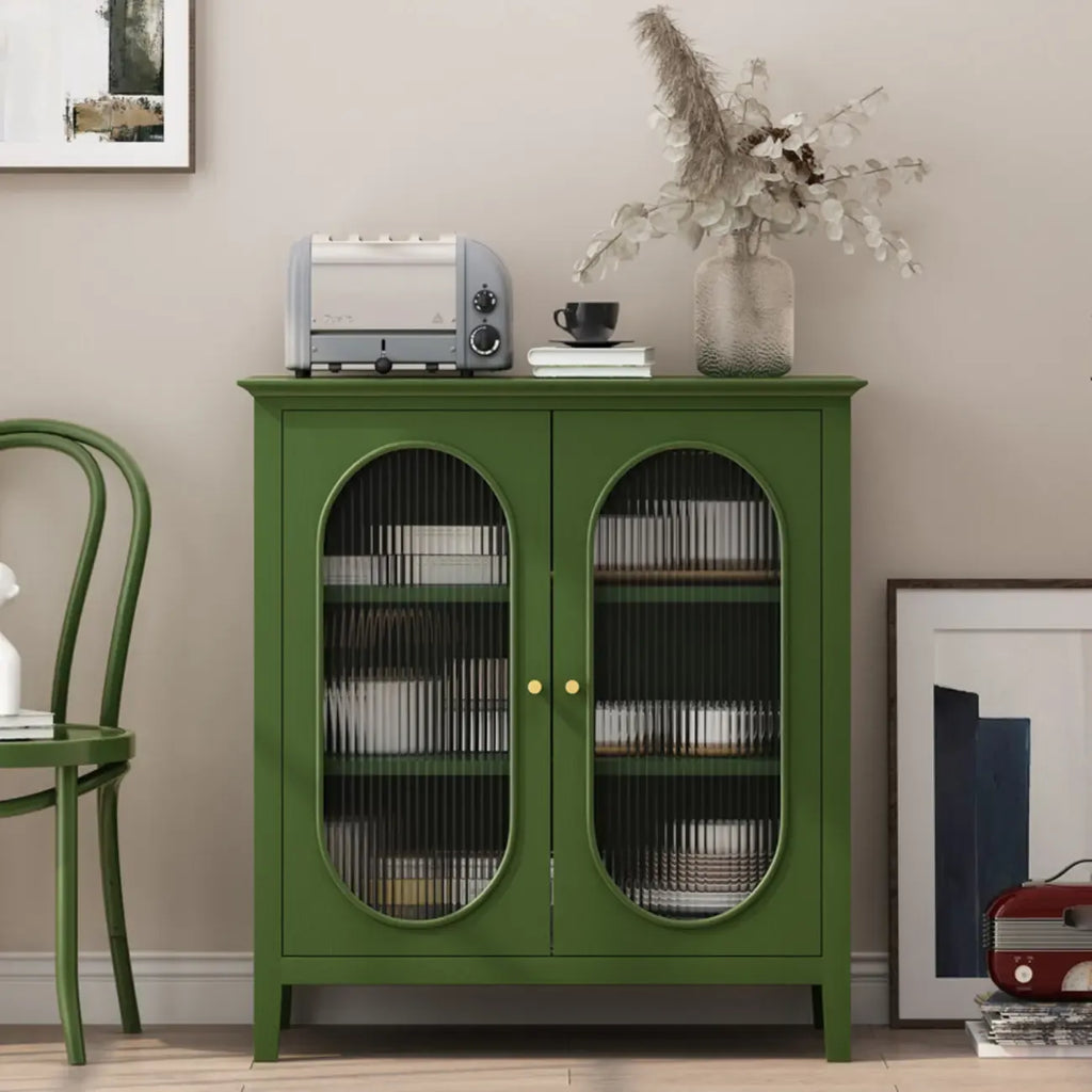 3 Tiers Modern Wood Rectangular Accent Cabinet  with Glass Door