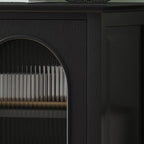 3 Tiers Modern Wood Rectangular Accent Cabinet  with Glass Door