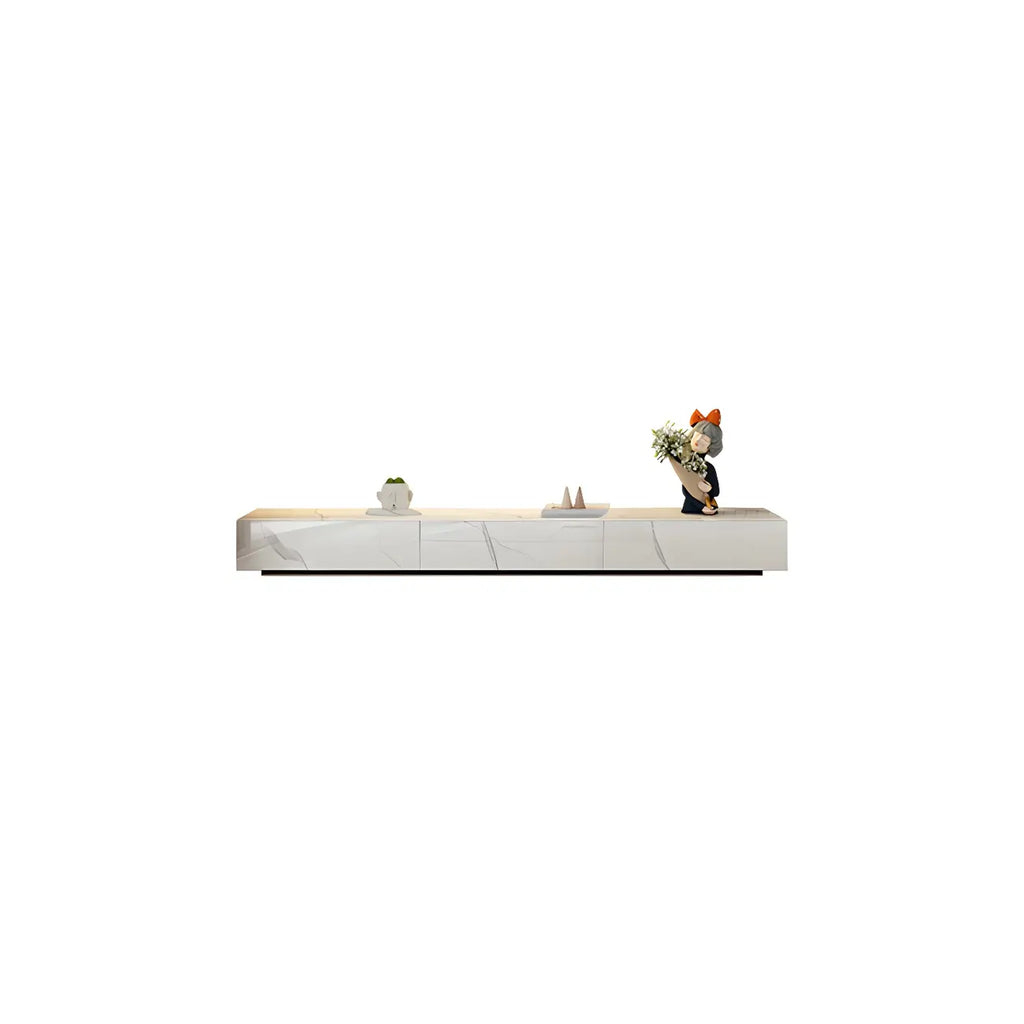 94.5 Modern White Stone Long Enclosed Storage TV Stand