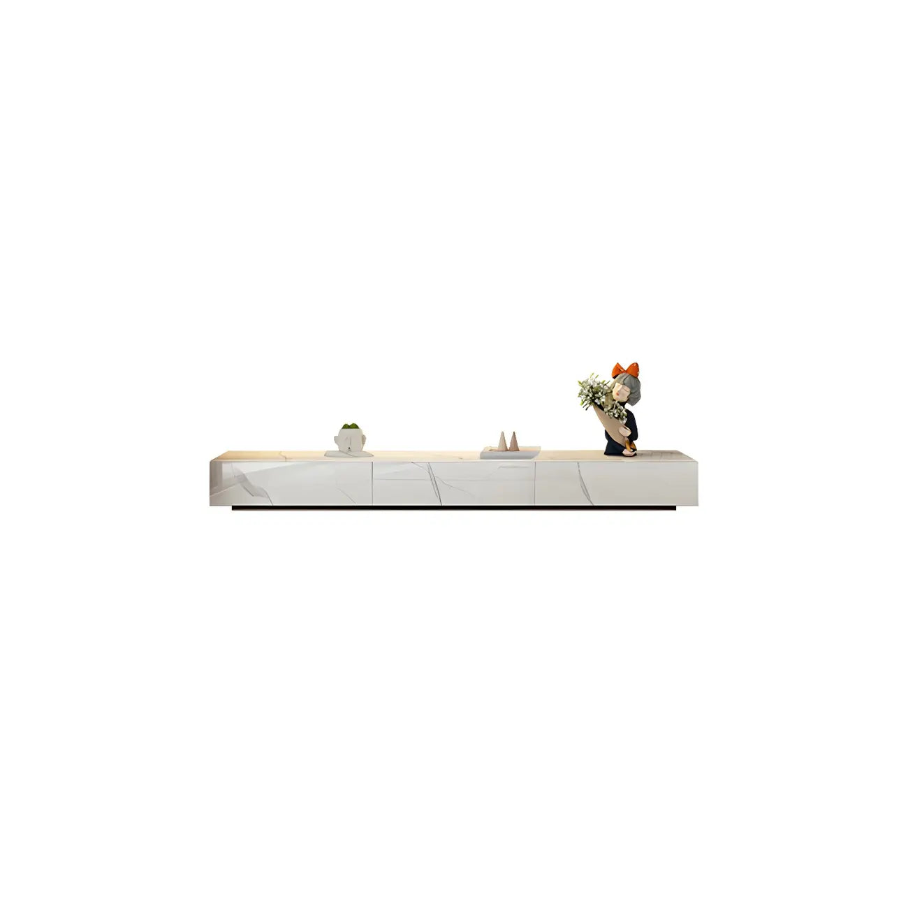 94.5 Modern White Stone Long Enclosed Storage TV Stand