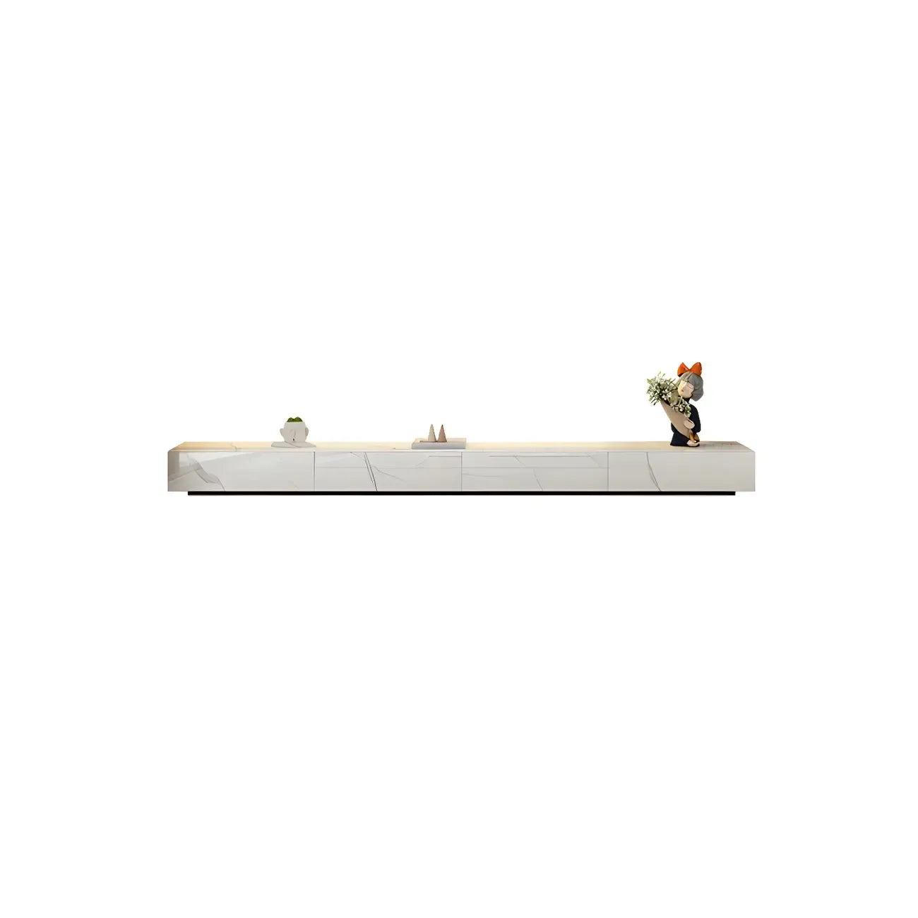 94.5 Modern White Stone Long Enclosed Storage TV Stand