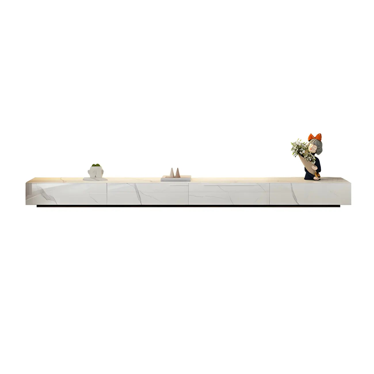 94.5 Modern White Stone Long Enclosed Storage TV Stand