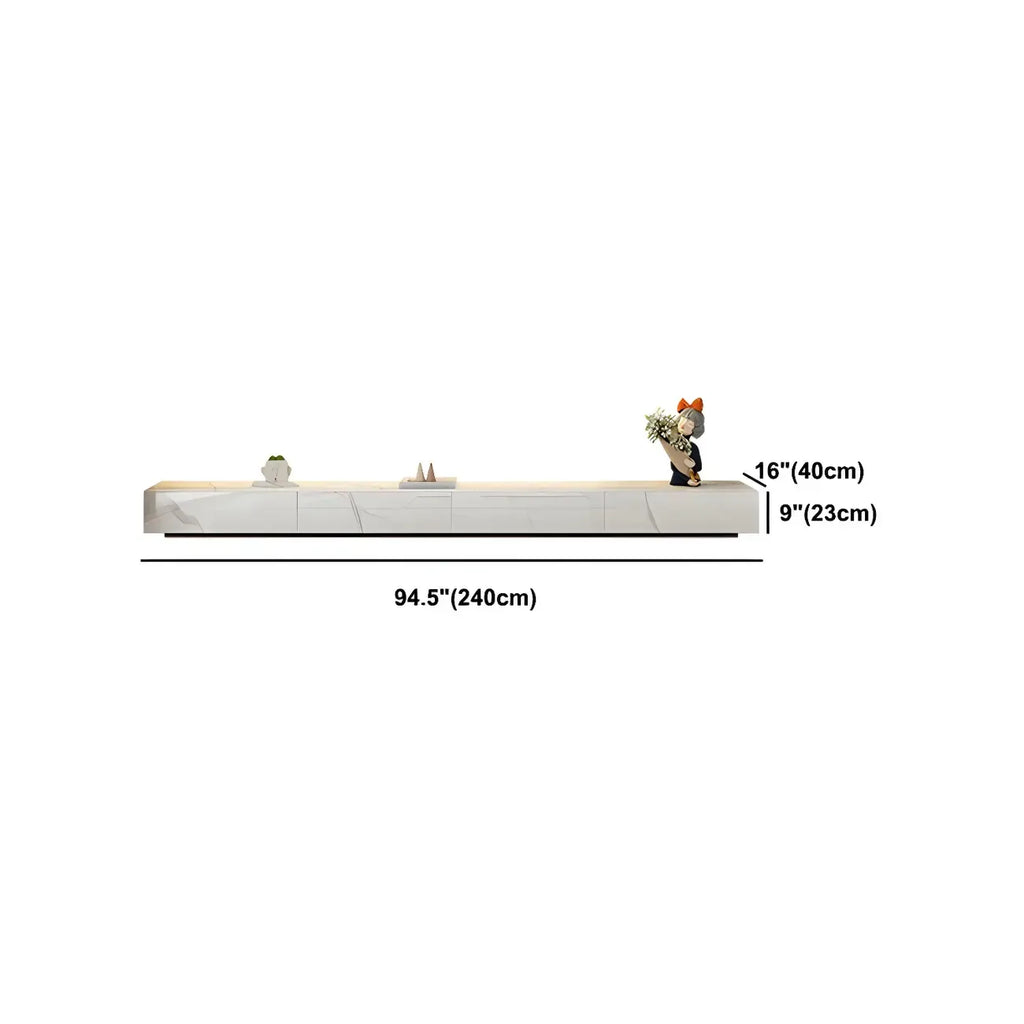 94.5 Modern White Stone Long Enclosed Storage TV Stand