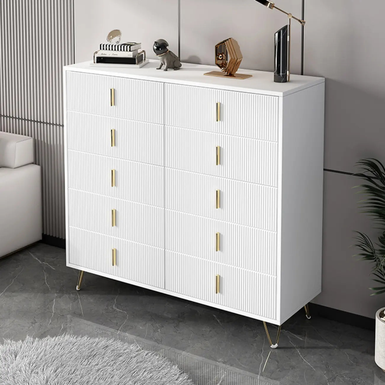 4 Legs Wood Storage Chest with Doors & Drawers for Home