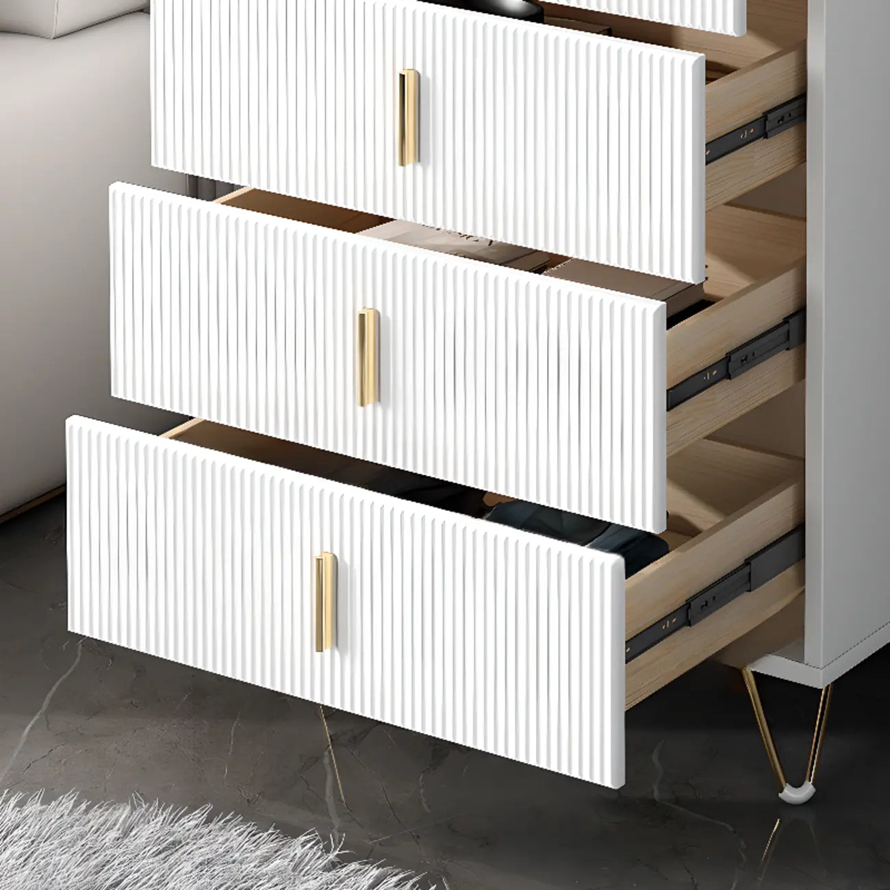 4 Legs Wood Storage Chest with Doors & Drawers for Home
