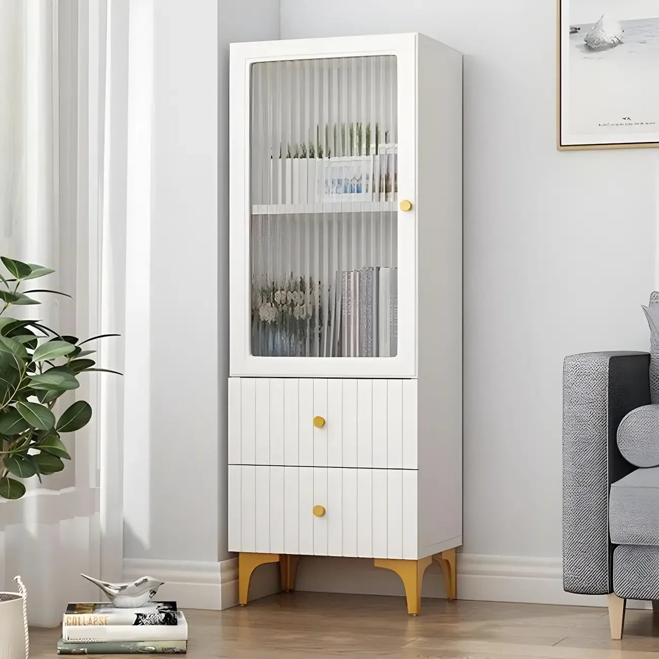 47‘’-71.5H Rectangular Wooden Display Cabinet with Glass Door