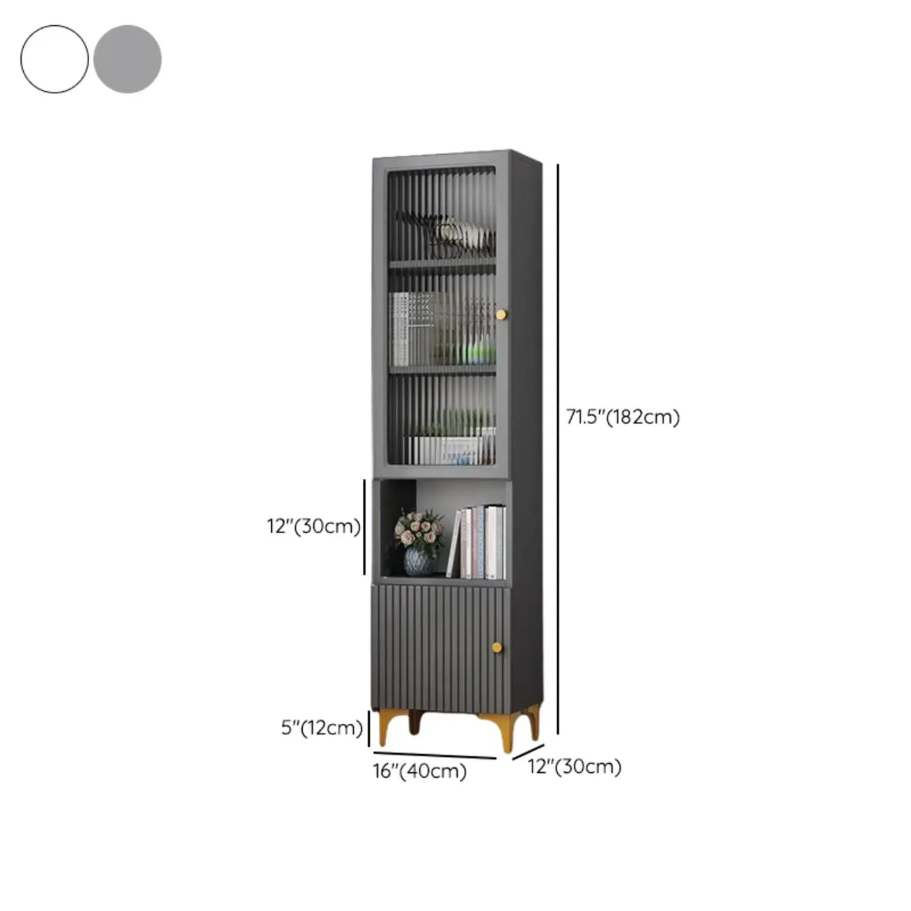 47‘’-71.5H Rectangular Wooden Display Cabinet with Glass Door