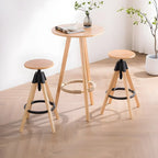 Adjustable Brown Wooden Swivel Backless Bar Stools