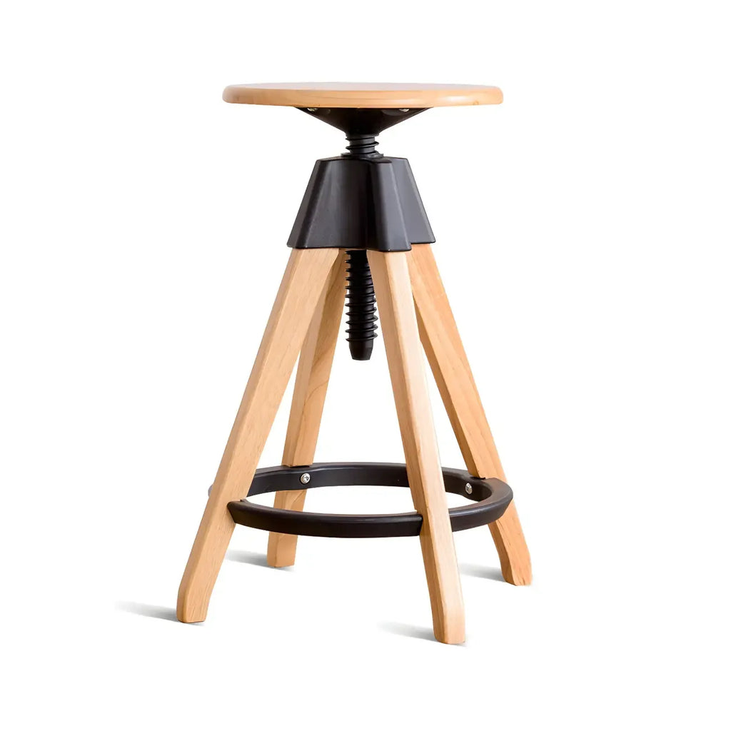 Adjustable Brown Wooden Swivel Backless Bar Stools