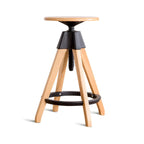 Adjustable Brown Wooden Swivel Backless Bar Stools