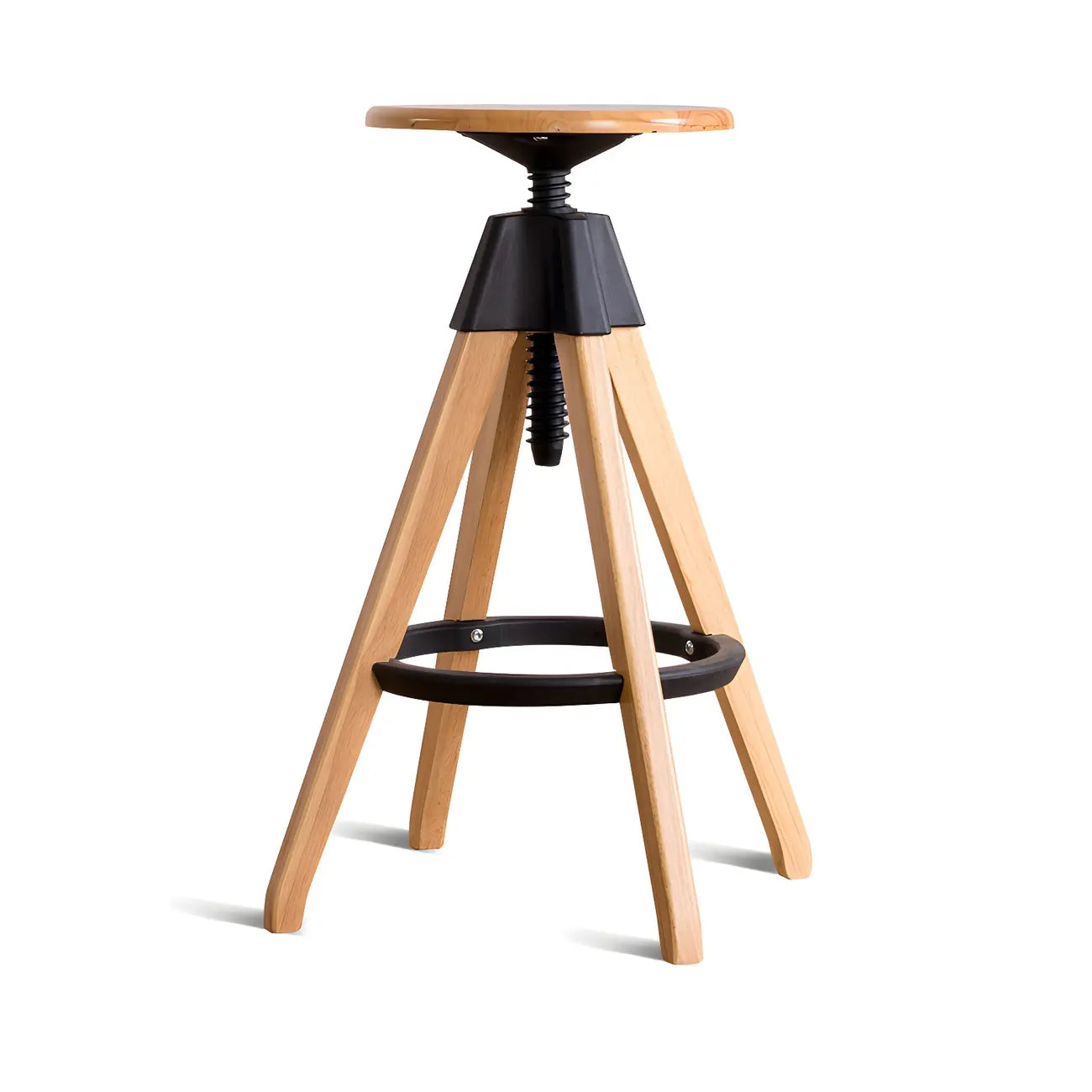 Adjustable Brown Wooden Swivel Backless Bar Stools