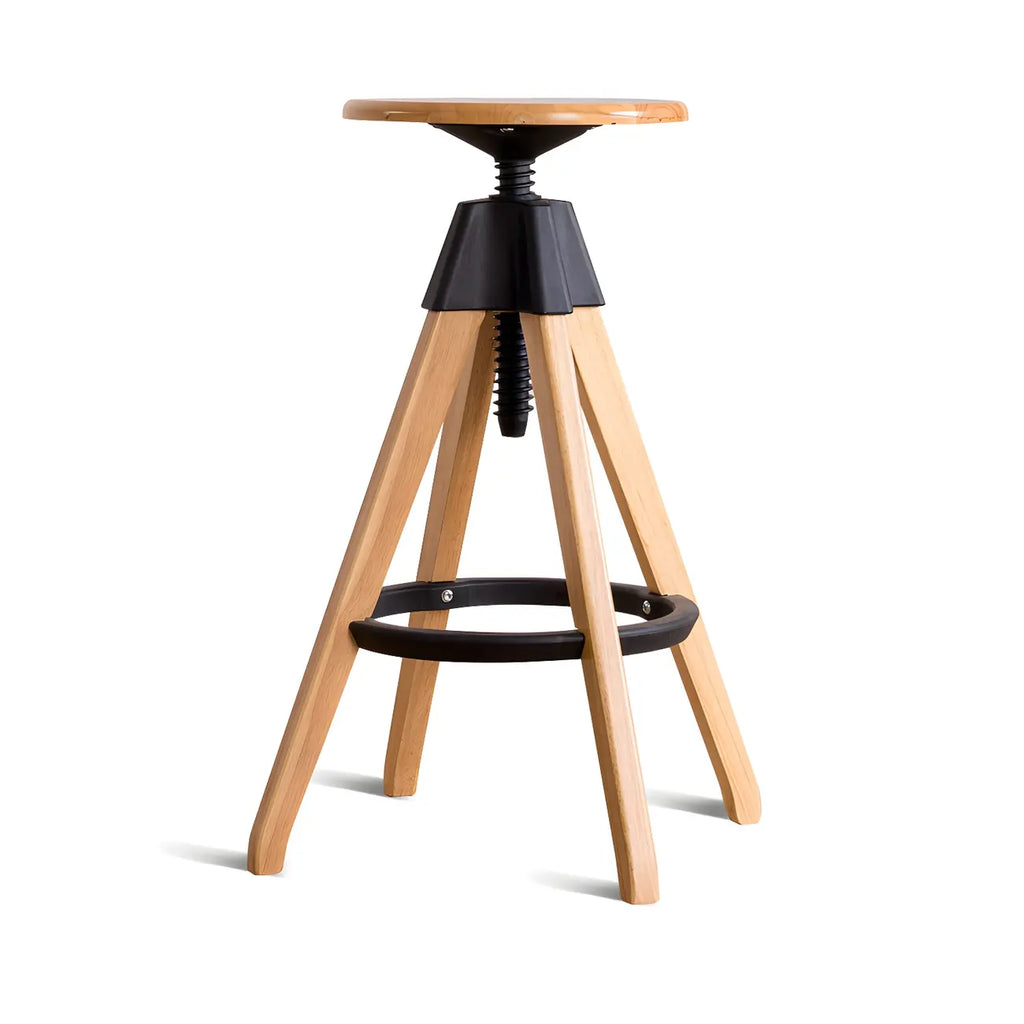 Adjustable Brown Wooden Swivel Backless Bar Stools