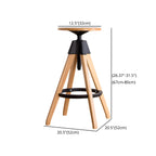 Adjustable Brown Wooden Swivel Backless Bar Stools