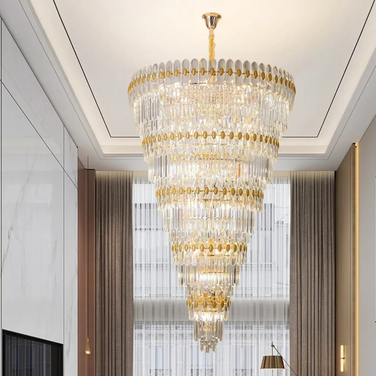 5-Tier Luxurious Crystal Chandelier for High Ceilings