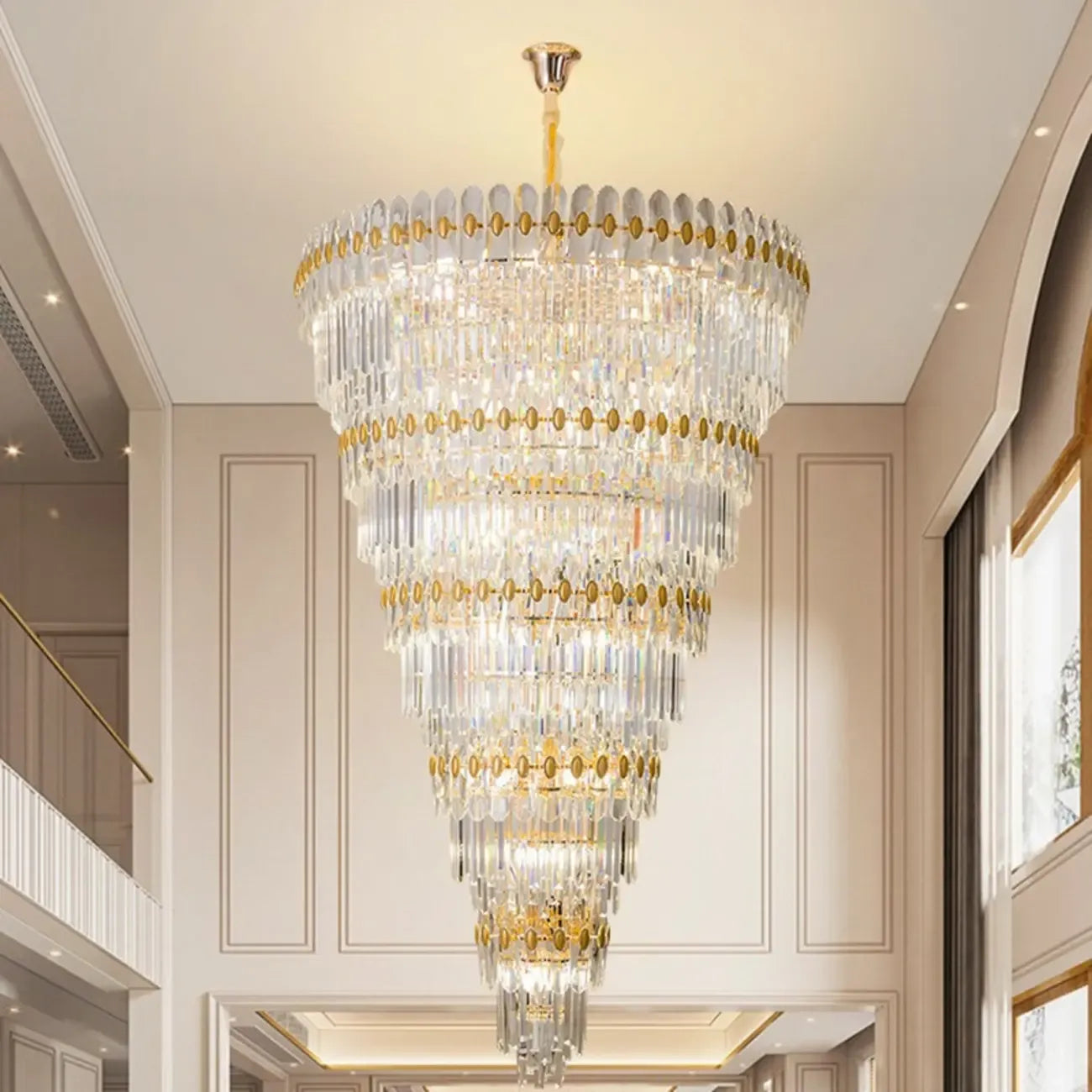 5-Tier Luxurious Crystal Chandelier for High Ceilings