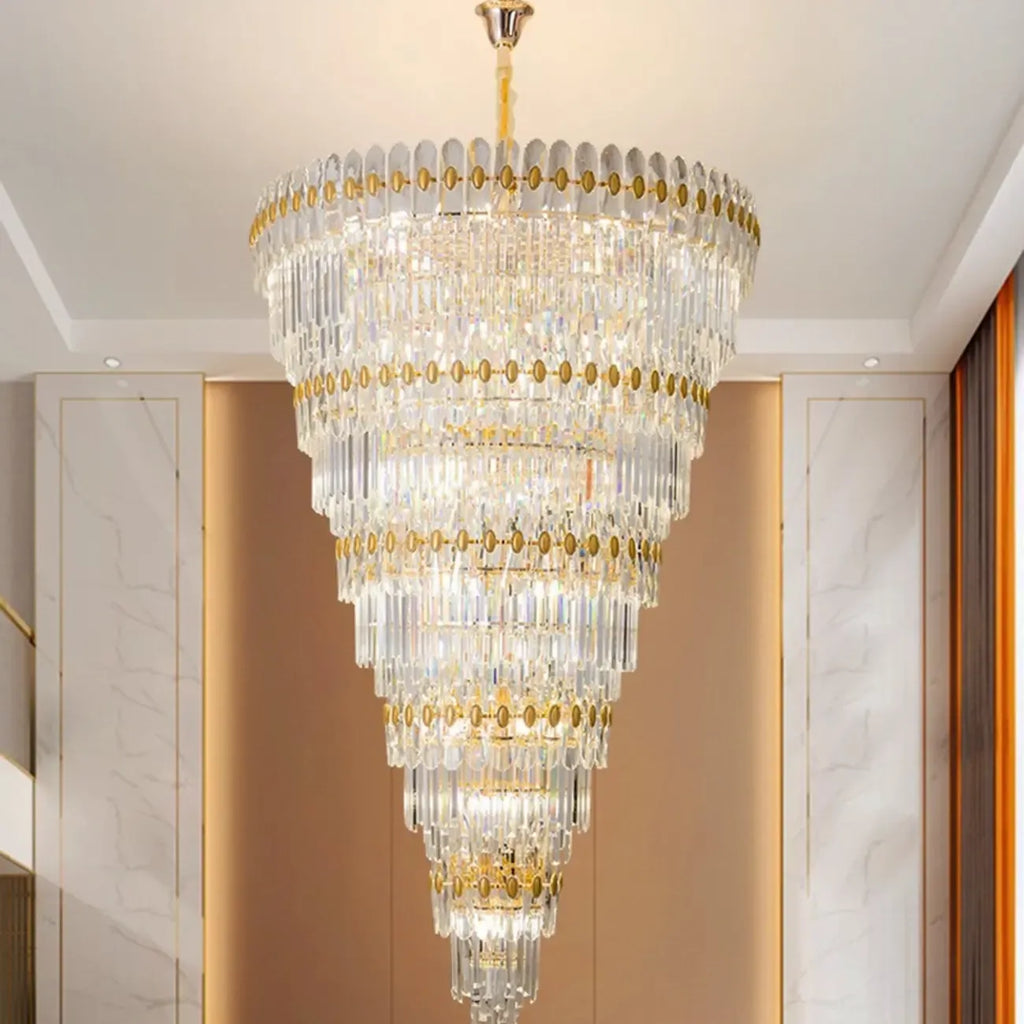 5-Tier Luxurious Crystal Chandelier for High Ceilings