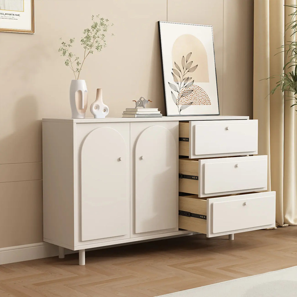Dove Grey Wood Cabinet with Drawers for Living Room Storage