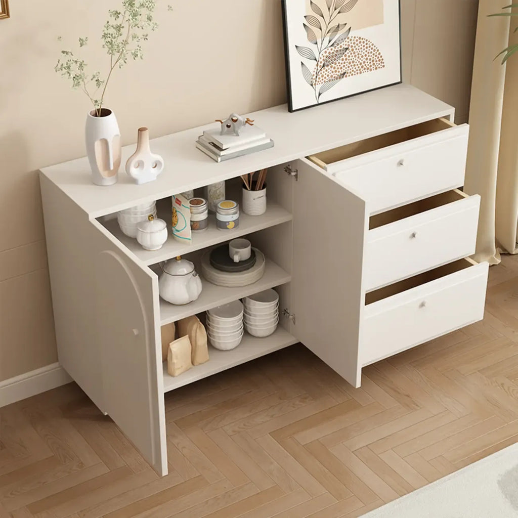 Dove Grey Wood Cabinet with Drawers for Living Room Storage