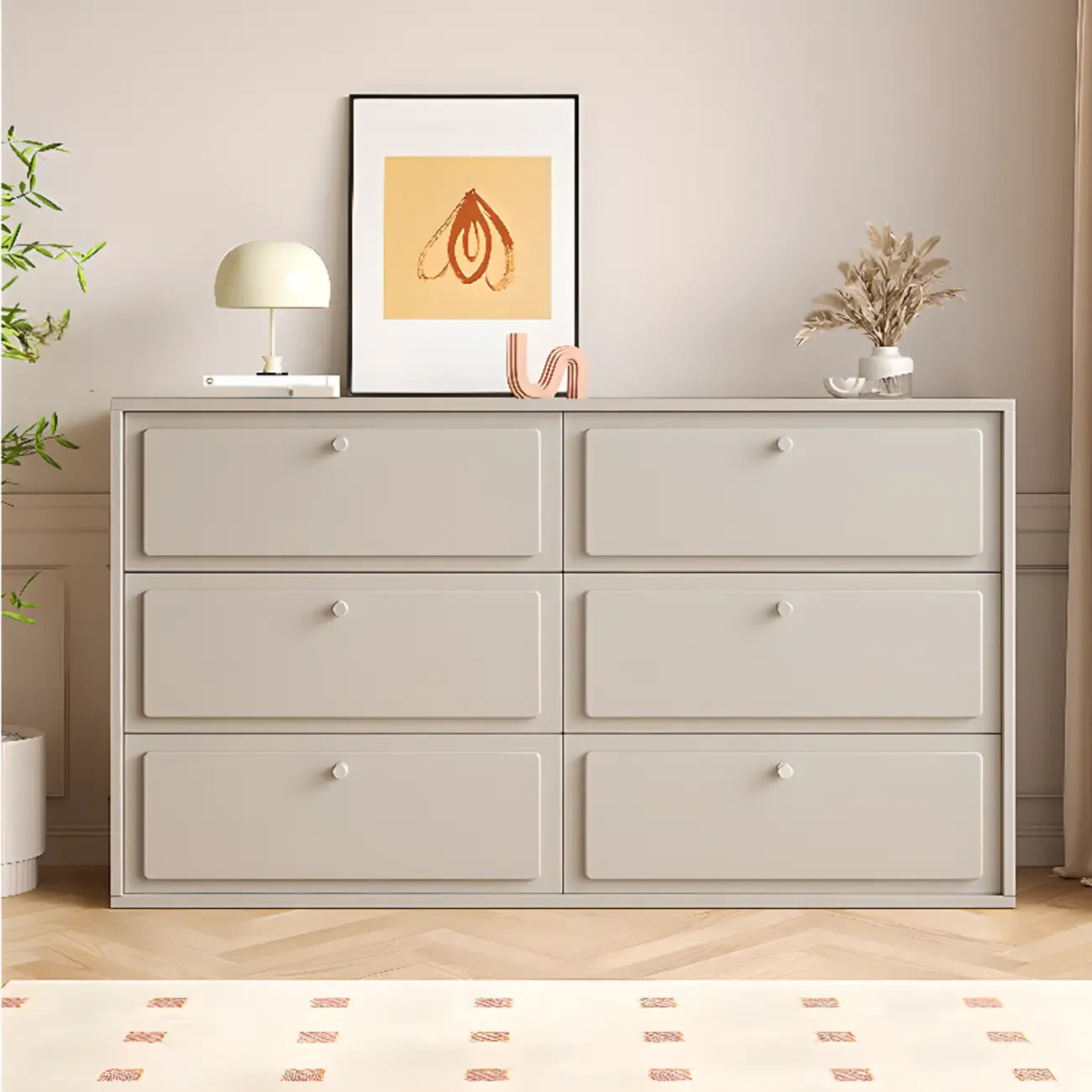 Dove Grey Wood Cabinet with Drawers for Living Room Storage