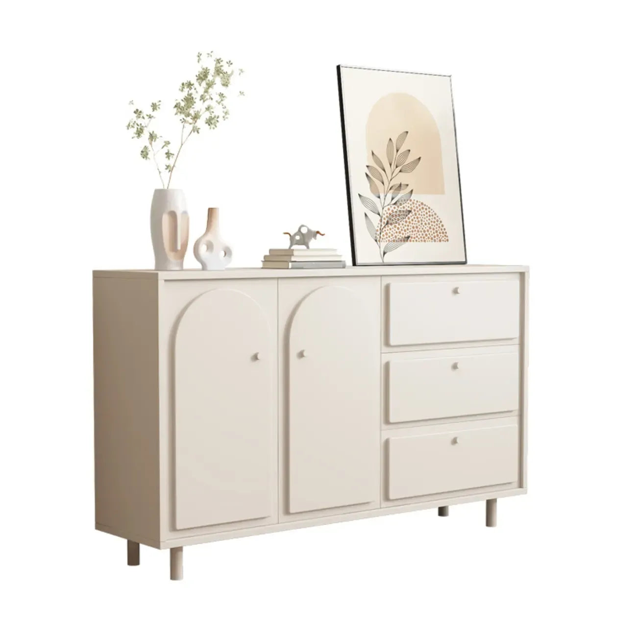 Dove Grey Wood Cabinet with Drawers for Living Room Storage