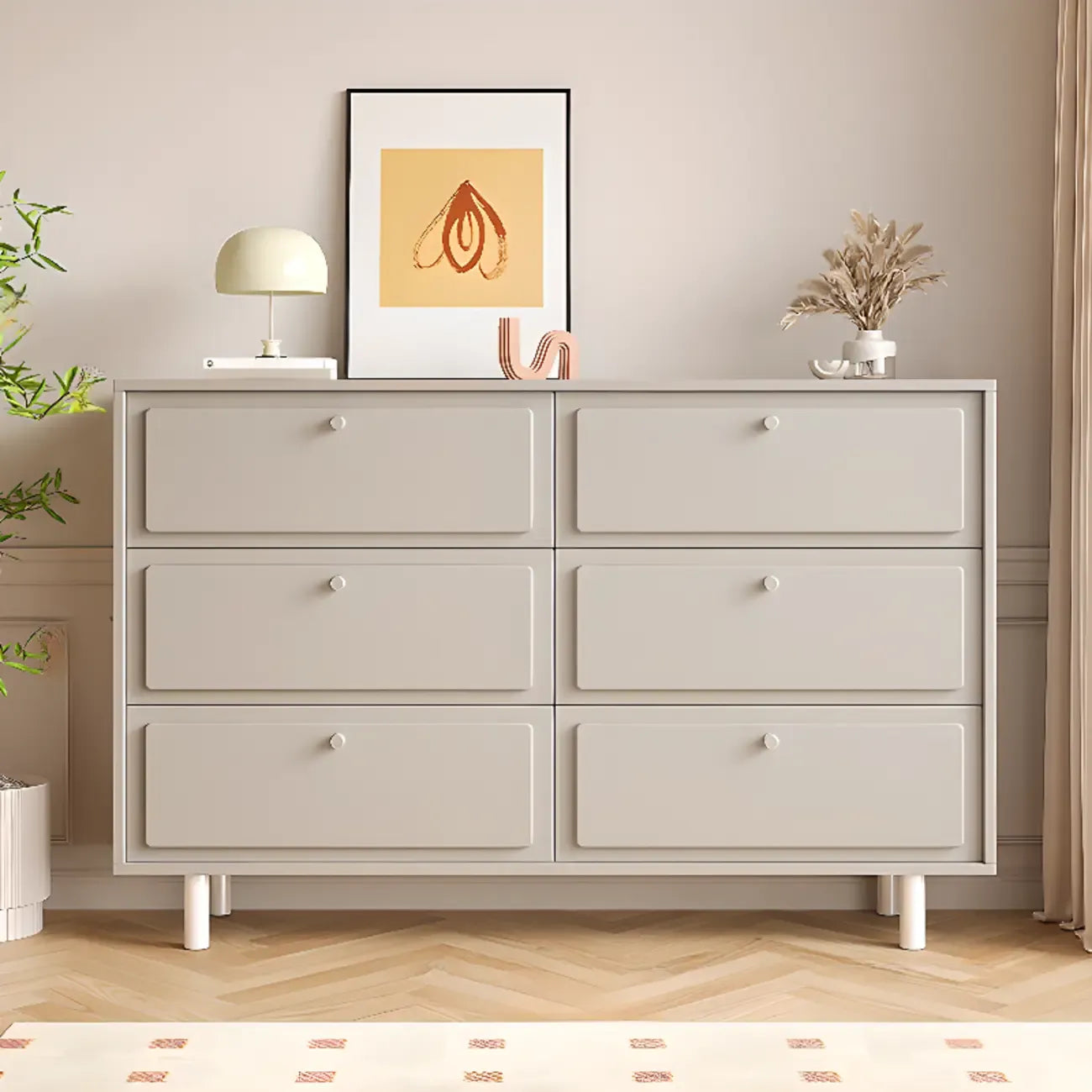 Dove Grey Wood Cabinet with Drawers for Living Room Storage