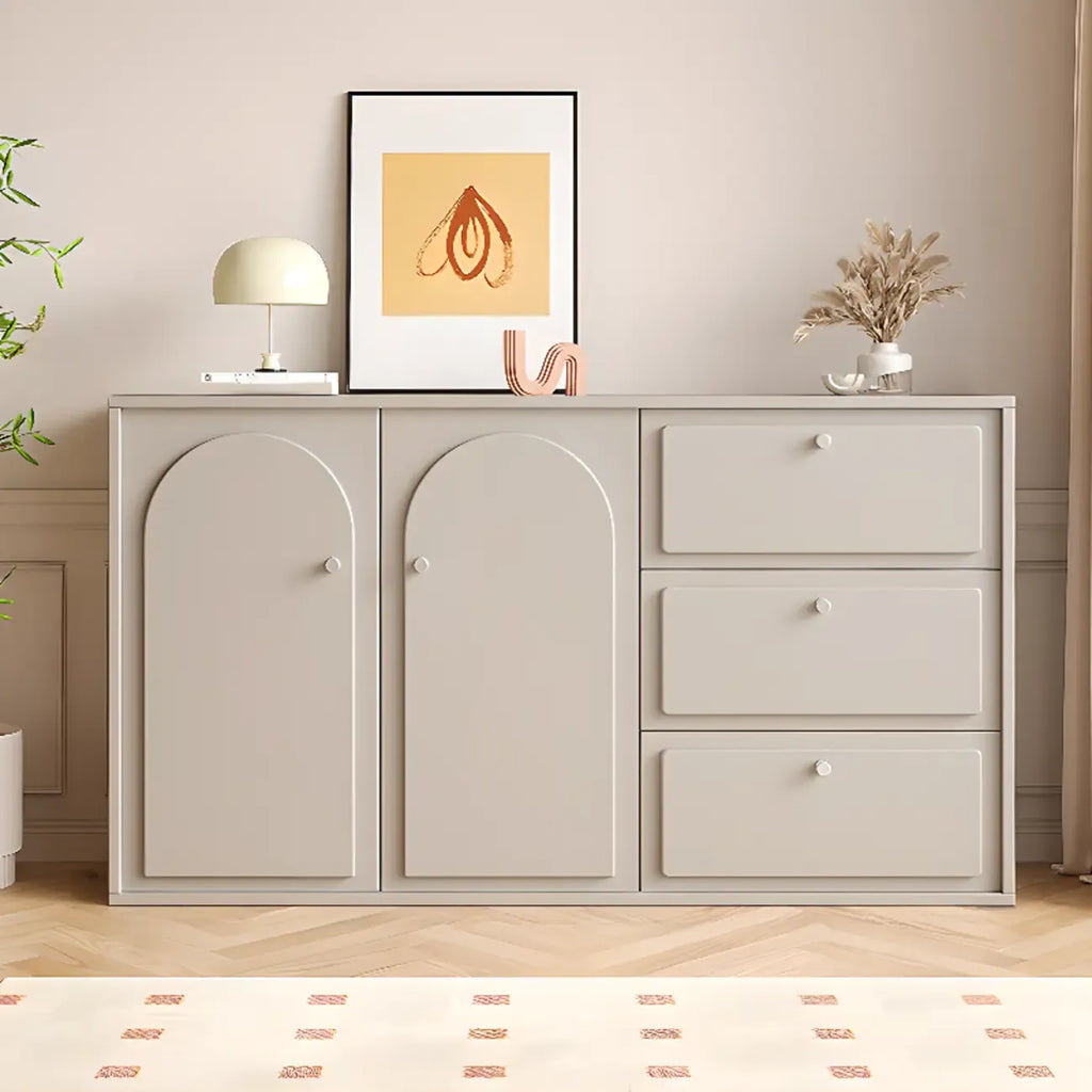 Dove Grey Wood Cabinet with Drawers for Living Room Storage