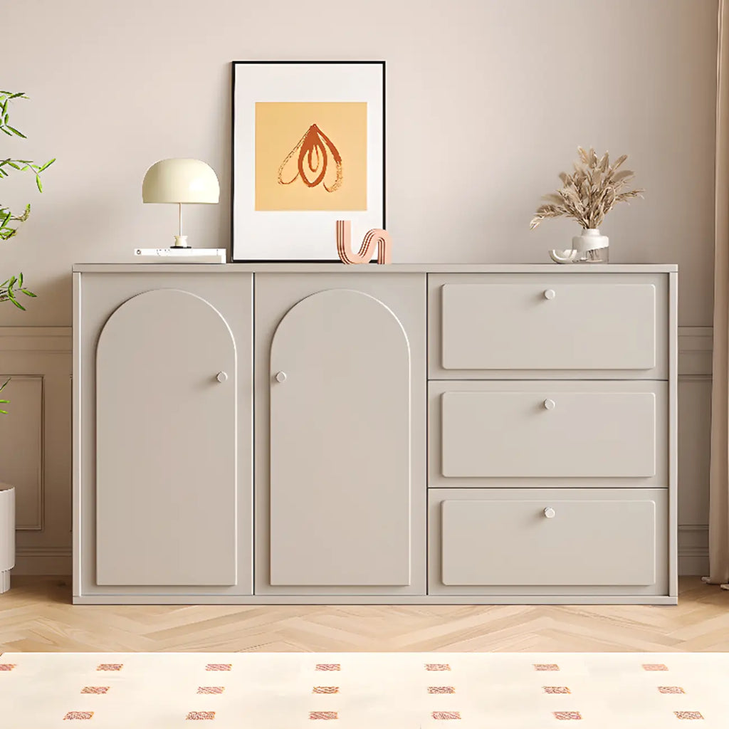 Dove Grey Wood Cabinet with Drawers for Living Room Storage