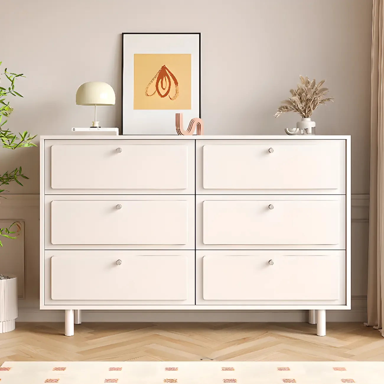 Dove Grey Wood Cabinet with Drawers for Living Room Storage