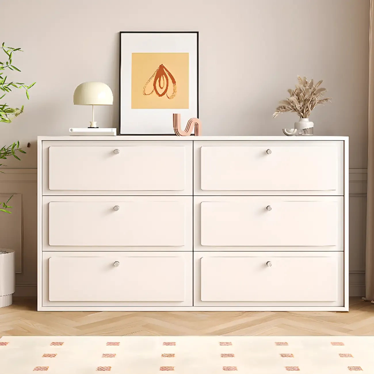 Dove Grey Wood Cabinet with Drawers for Living Room Storage