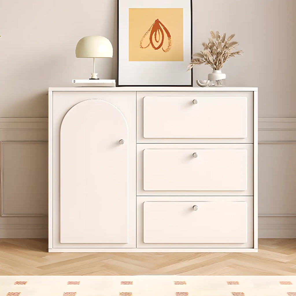 Dove Grey Wood Cabinet with Drawers for Living Room Storage