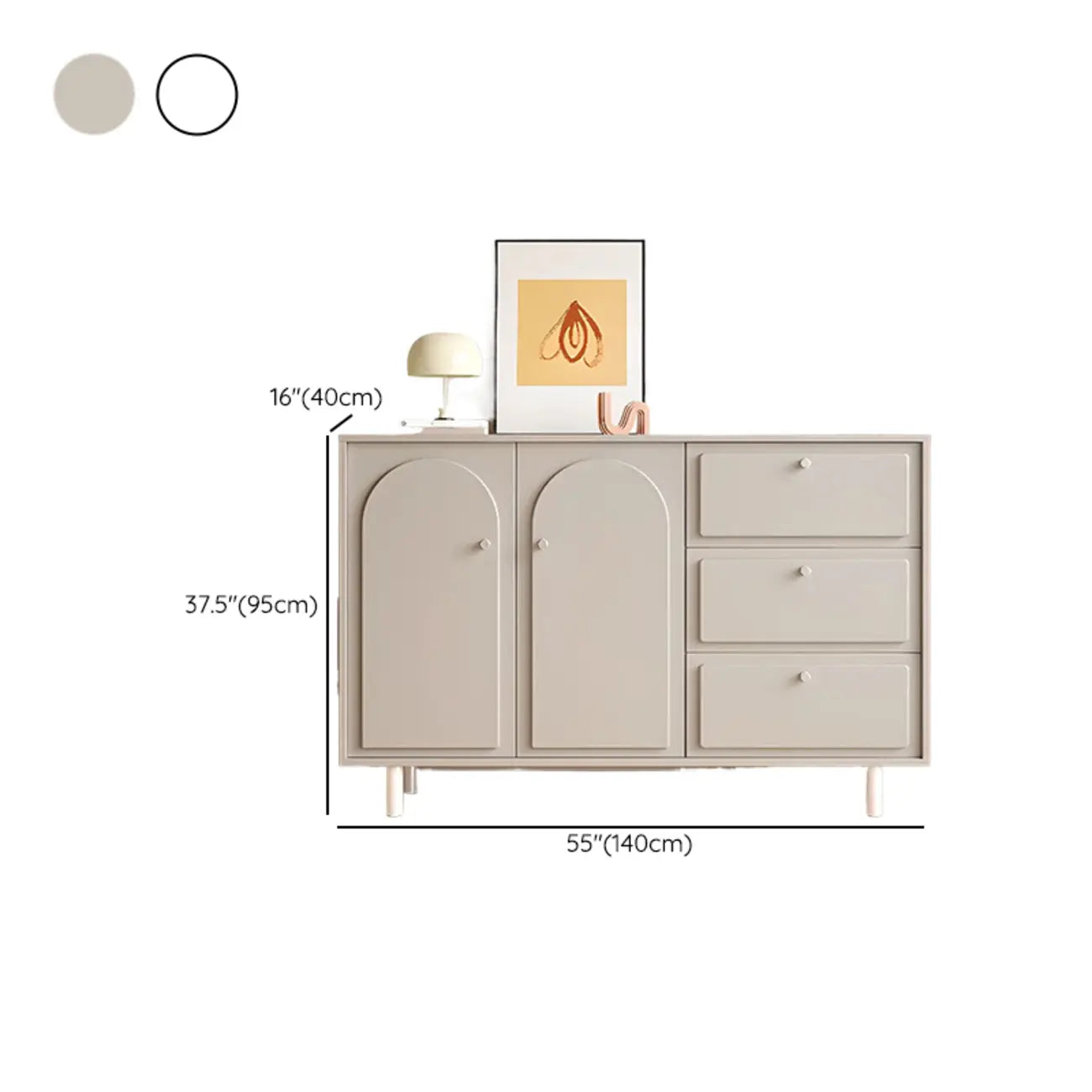 Dove Grey Wood Cabinet with Drawers for Living Room Storage