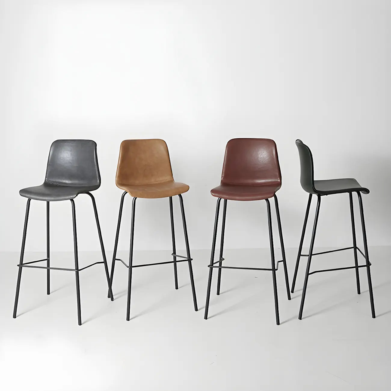 Brown Saddle Metal Frame Leather Counter Stools with Backs