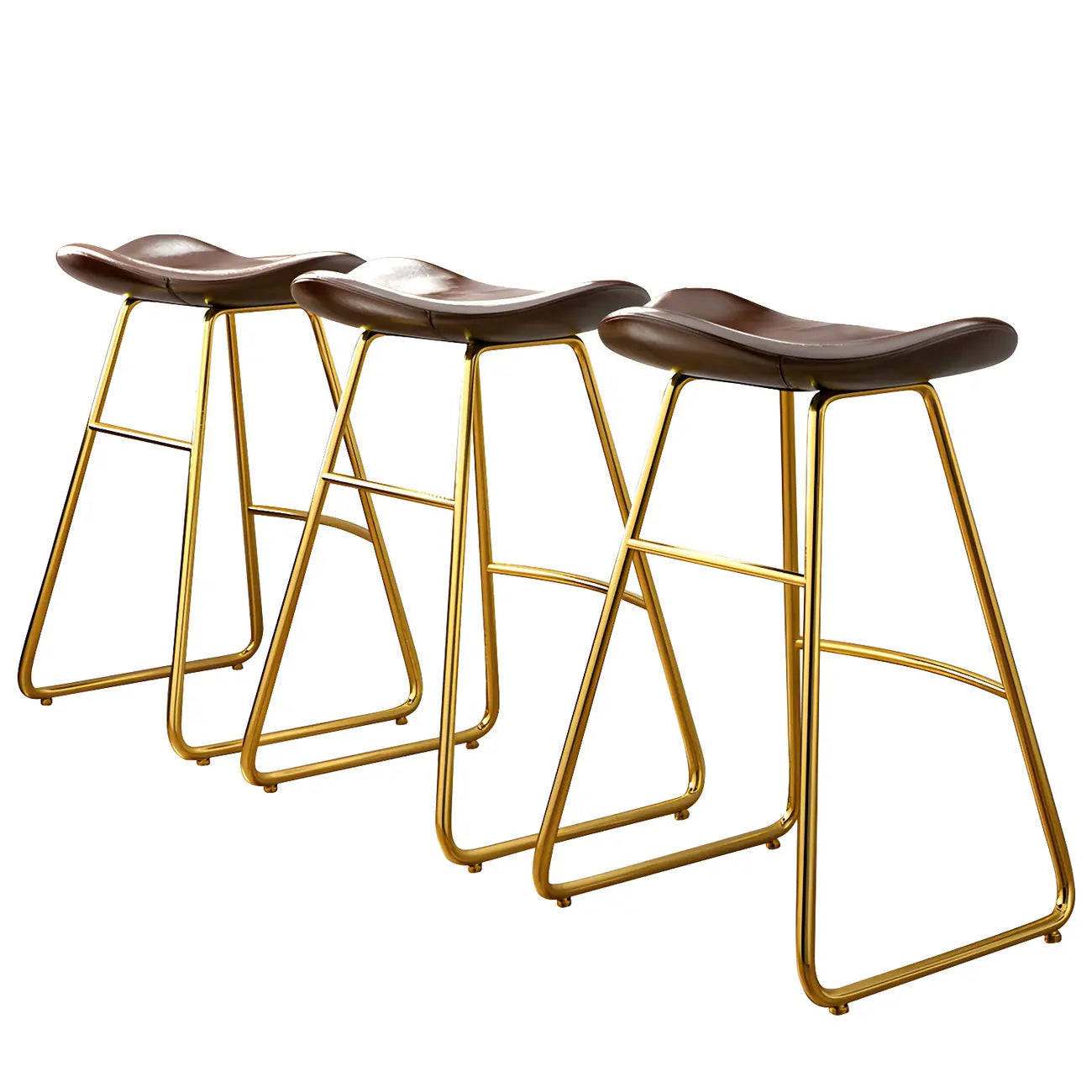Classic Brown Saddle Leather Counter Height Bar Stools