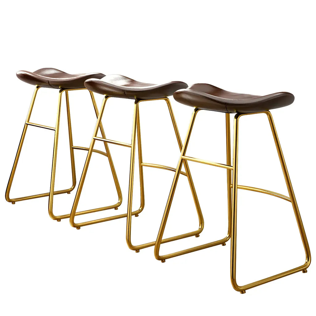 Classic Brown Saddle Leather Counter Height Bar Stools