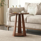 Tray Top Round Wood End Table with Storage for Living Room