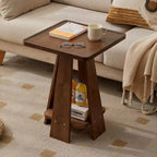 Tray Top Round Wood End Table with Storage for Living Room